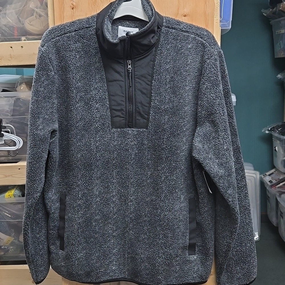 Old Navy Size XL Dark Grey/Black Fleece 1/4 Zip Pullover Sweater